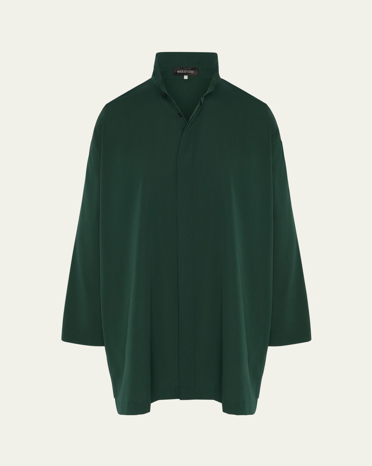 Eskandar Slim A-Line Shirt With Double Stand-Collar And Stepped Insert (Long Plus Length)