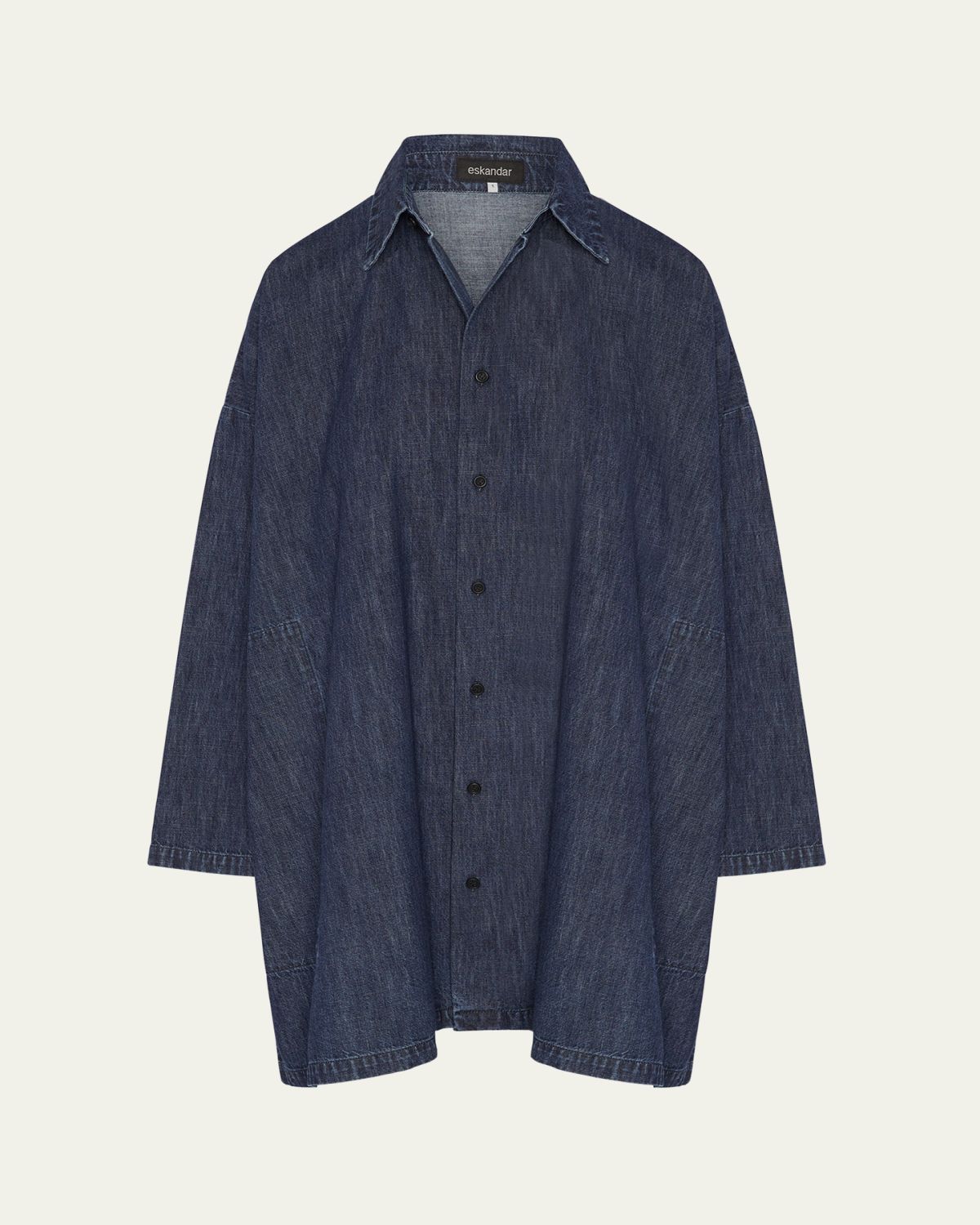 Eskandar Wide A-Line Back-Pleat Shirt With Collar (Long Plus Length)