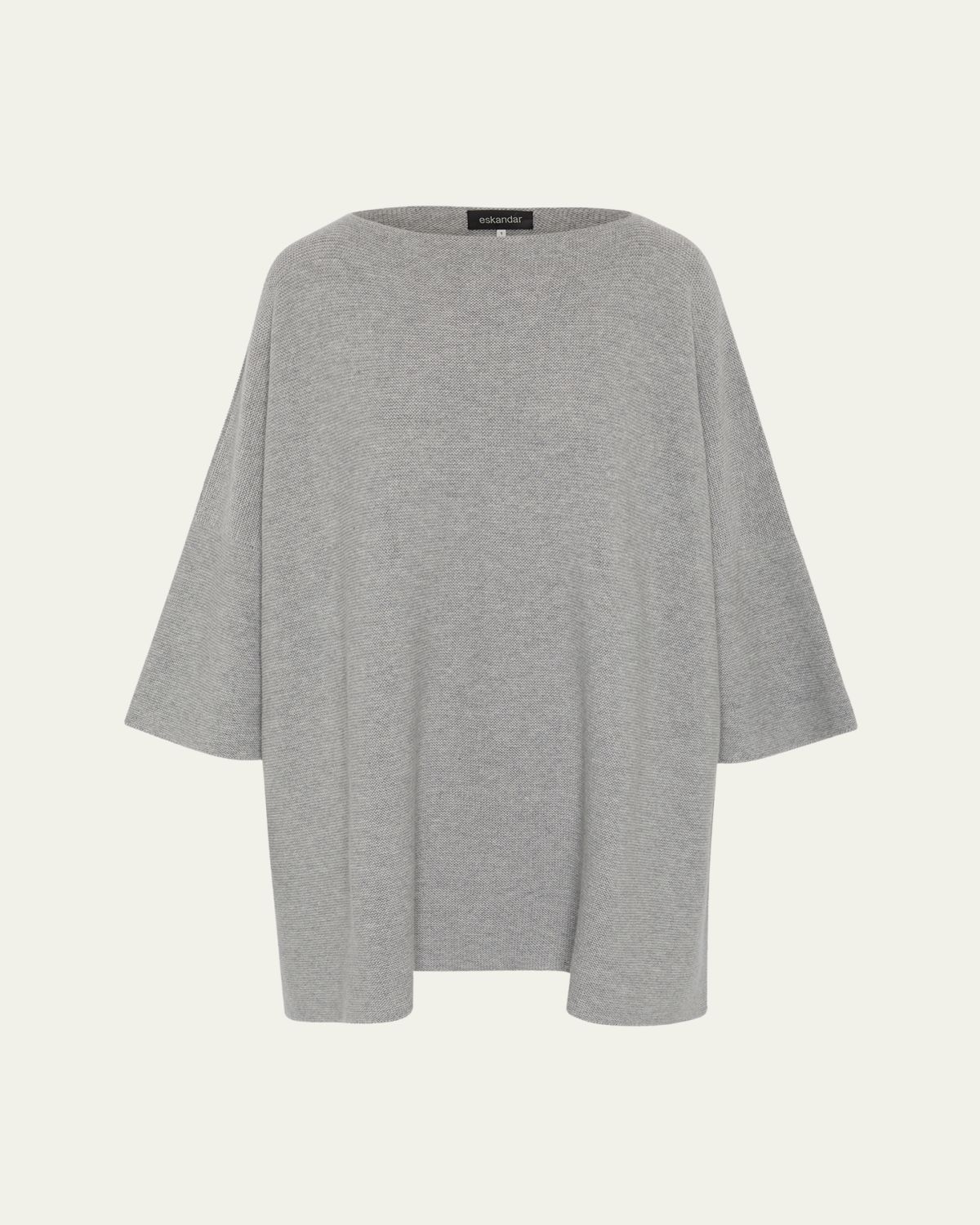 Eskandar Slash-Neck 3/4-Sleeve Sweater With Slits (Long Plus Length)