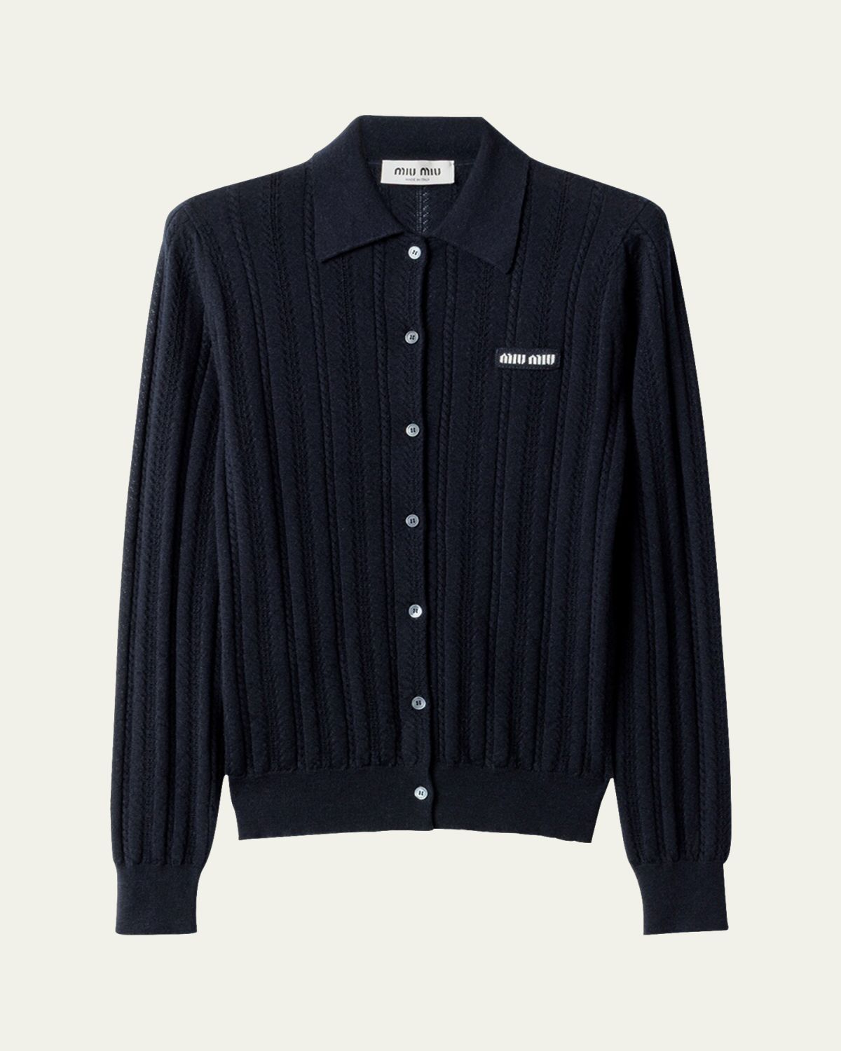 Miu Miu Cashmere Pointelle Cable-Knit Cardigan