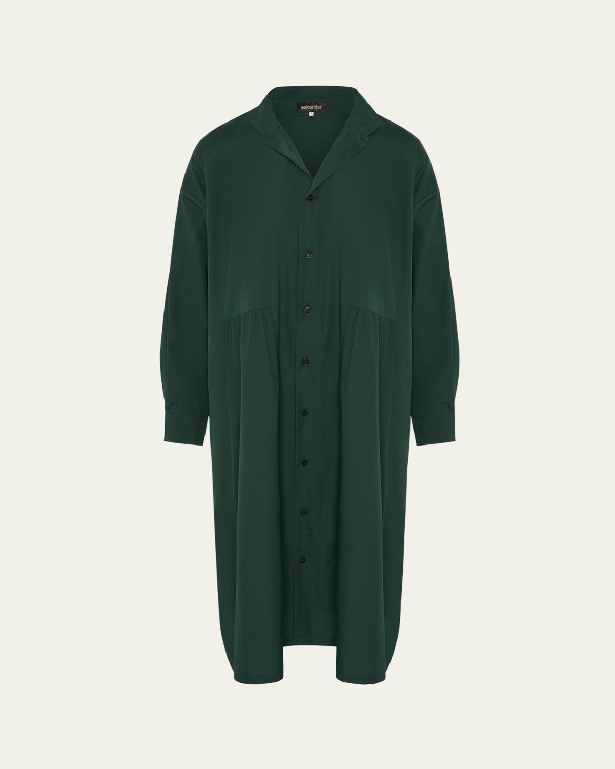 Eskandar Double Stand Collar Midi Shirtdress With Pleated Layer