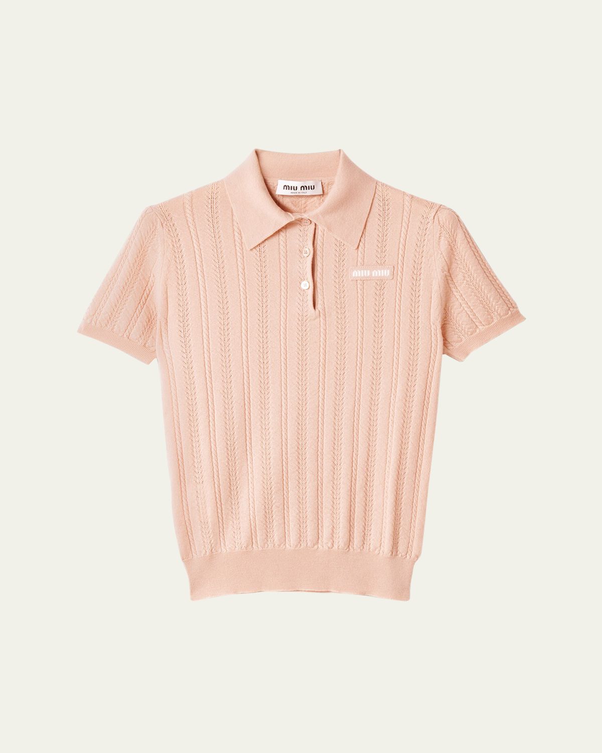 Miu Miu Cashmere Pointelle Cable-Knit Polo