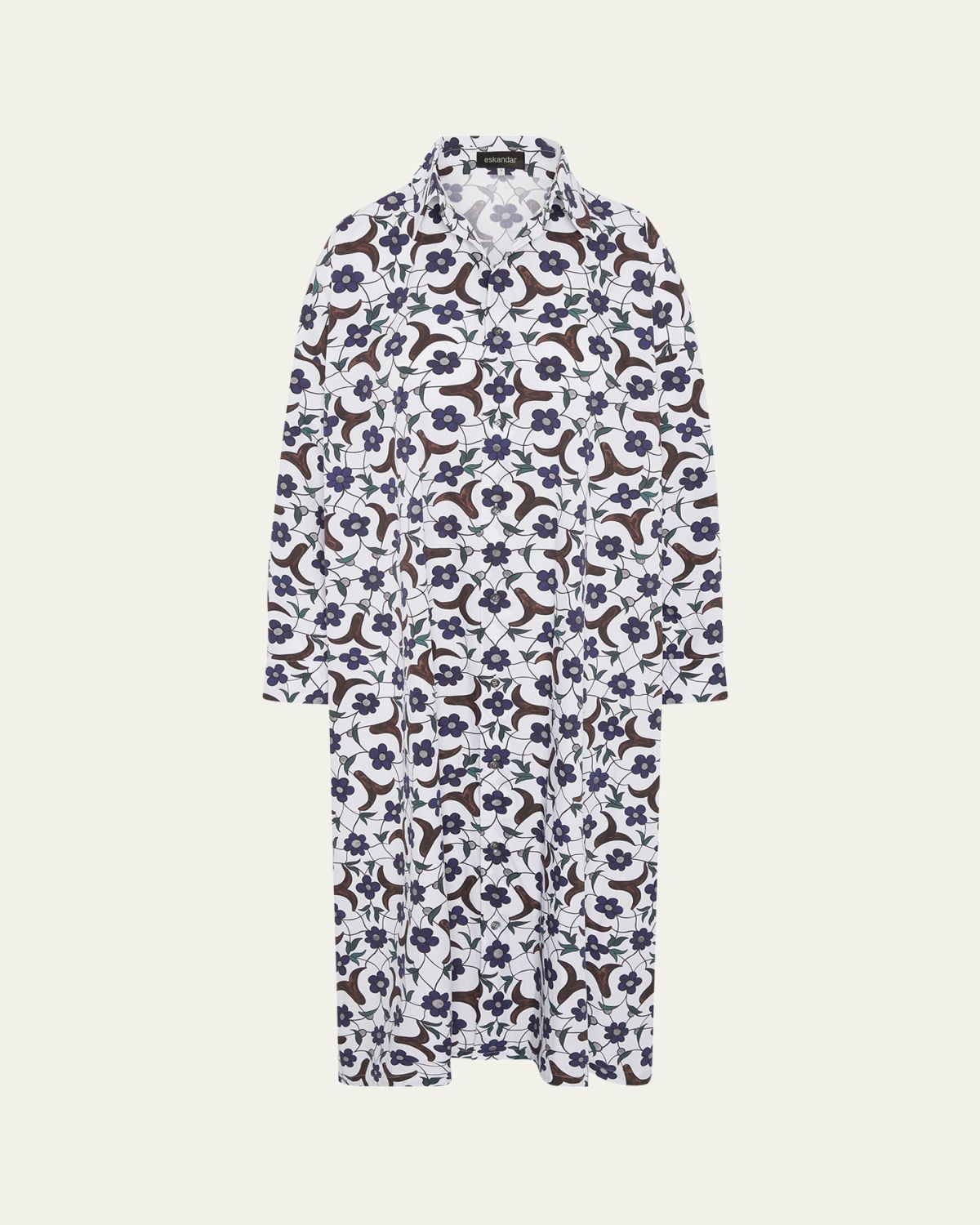 Eskandar Wide A-Line Midi Shirtdress With Collar