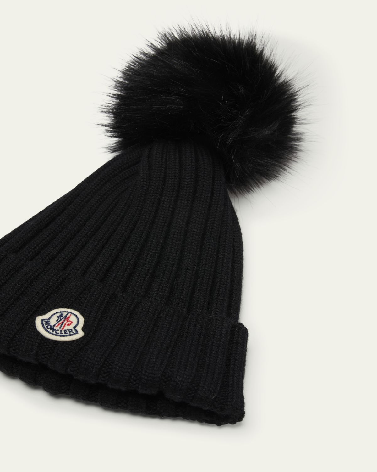 Moncler Wool Beanie with Faux Fur Pom | Thumbnail 2 Moncler Wool Beanie with Faux Fur Pom | Thumbnail 2