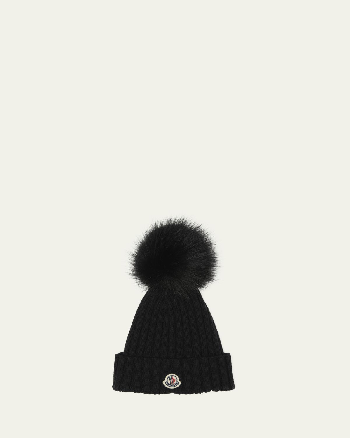 Moncler Wool Beanie with Faux Fur Pom