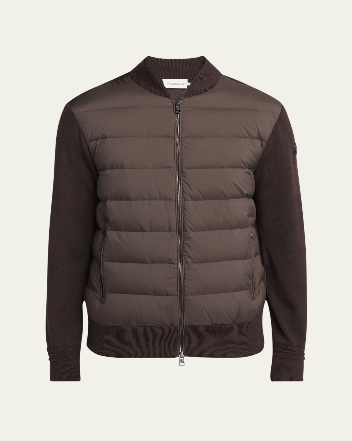 Moncler Men's Padded Nylon Knit-Sleeve Cardigan