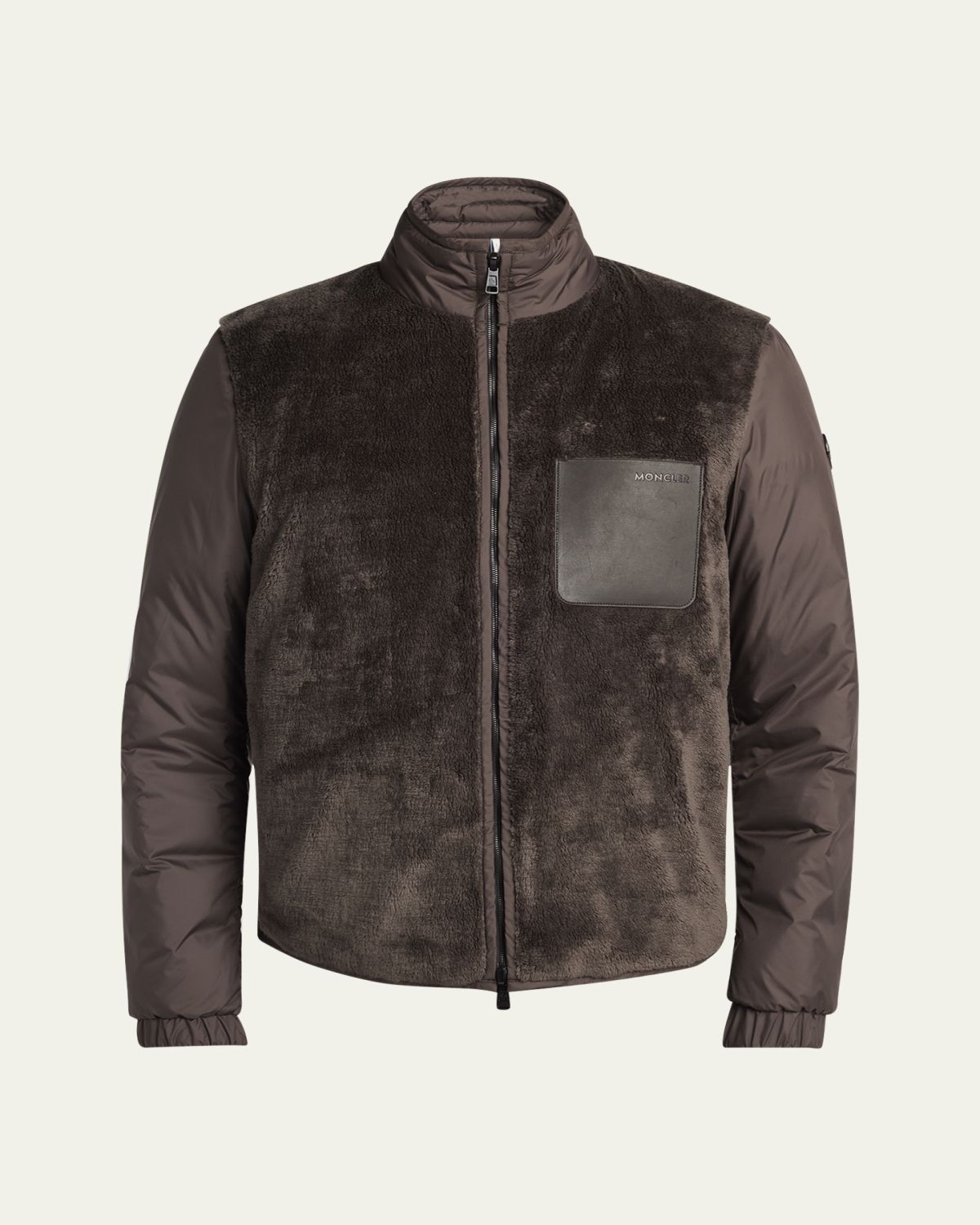Moncler Men's Edit Dark Brown Teddy Fleece and Padded Reversible Livra Jacket