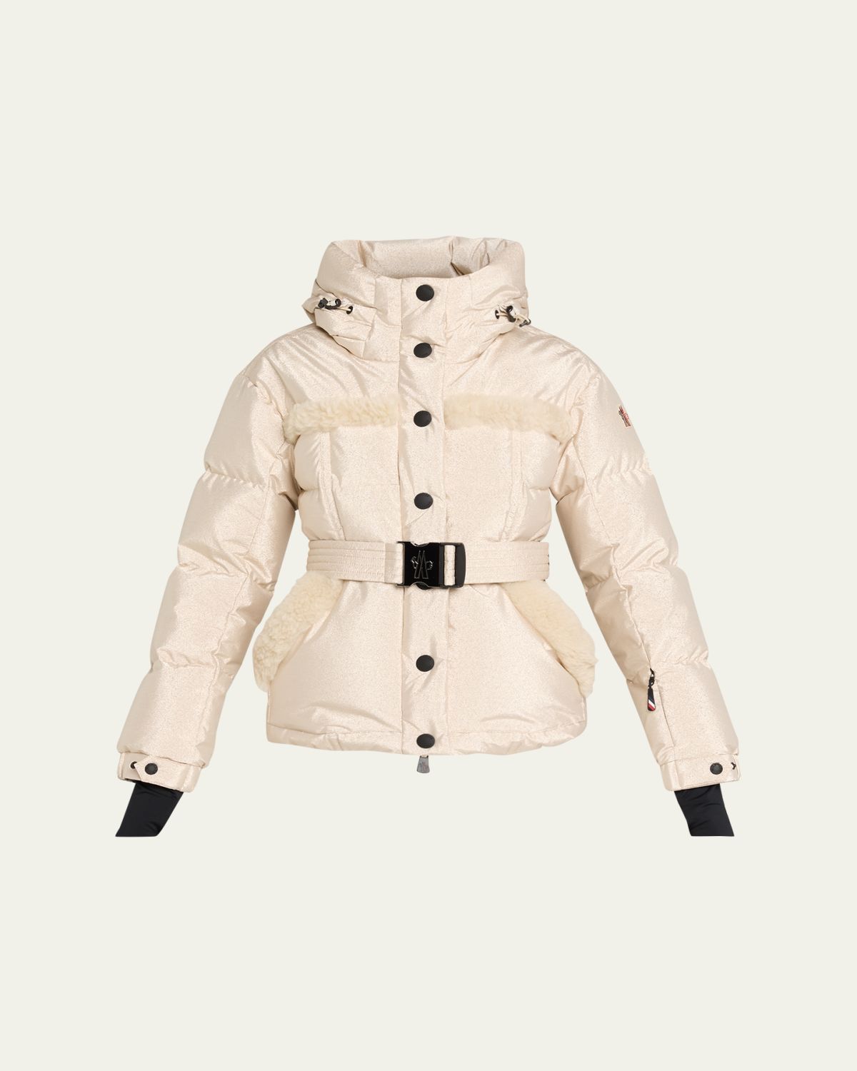Moncler Grenoble Mondim Metallic Shearling-Trimmed Hooded Down Ski Jacket