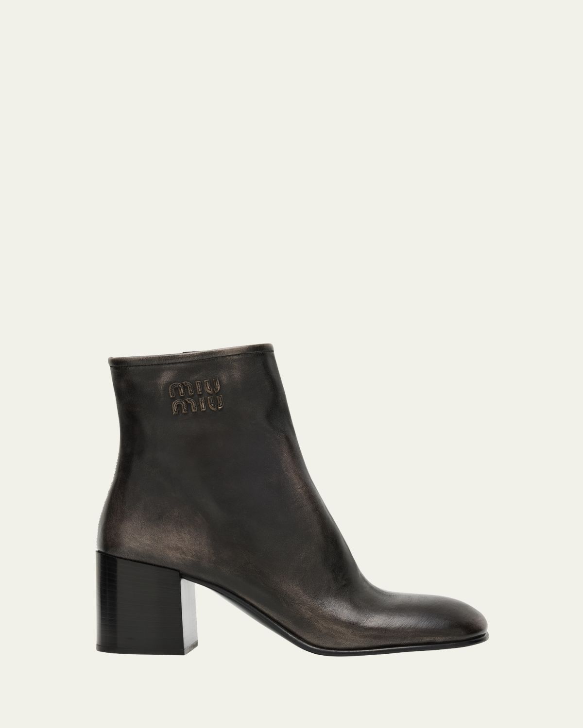 Miu Miu Vintage Leather Block-Heel Booties