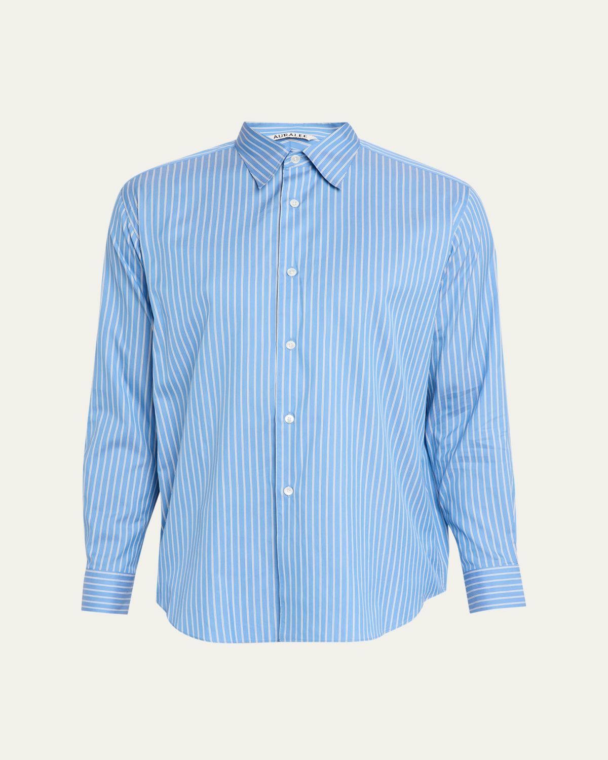 AURALEE Men 's Stripe Cotton and Silk Button-Down Shirt