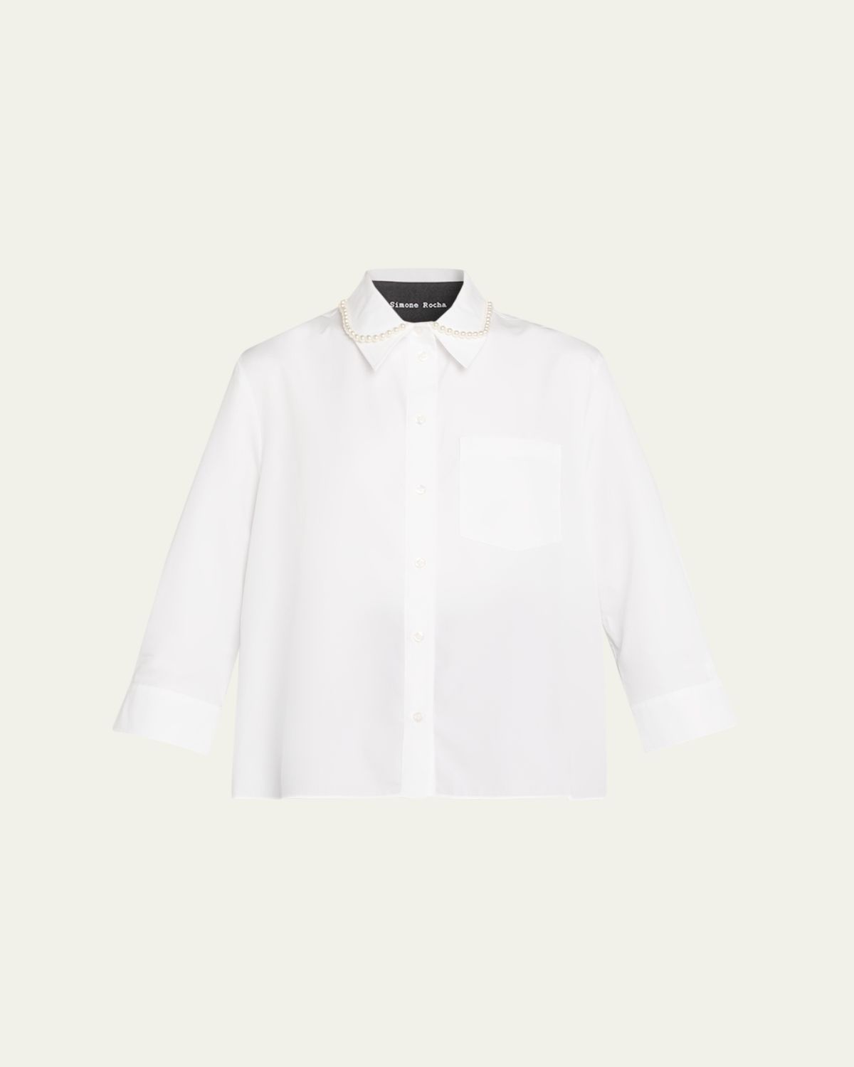 Simone Rocha Embellished Cropped Masculine Button-Front Shirt