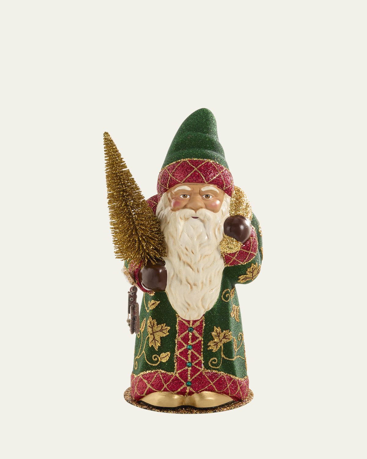 Bergdorf Goodman Green Beaded Santa Figurine