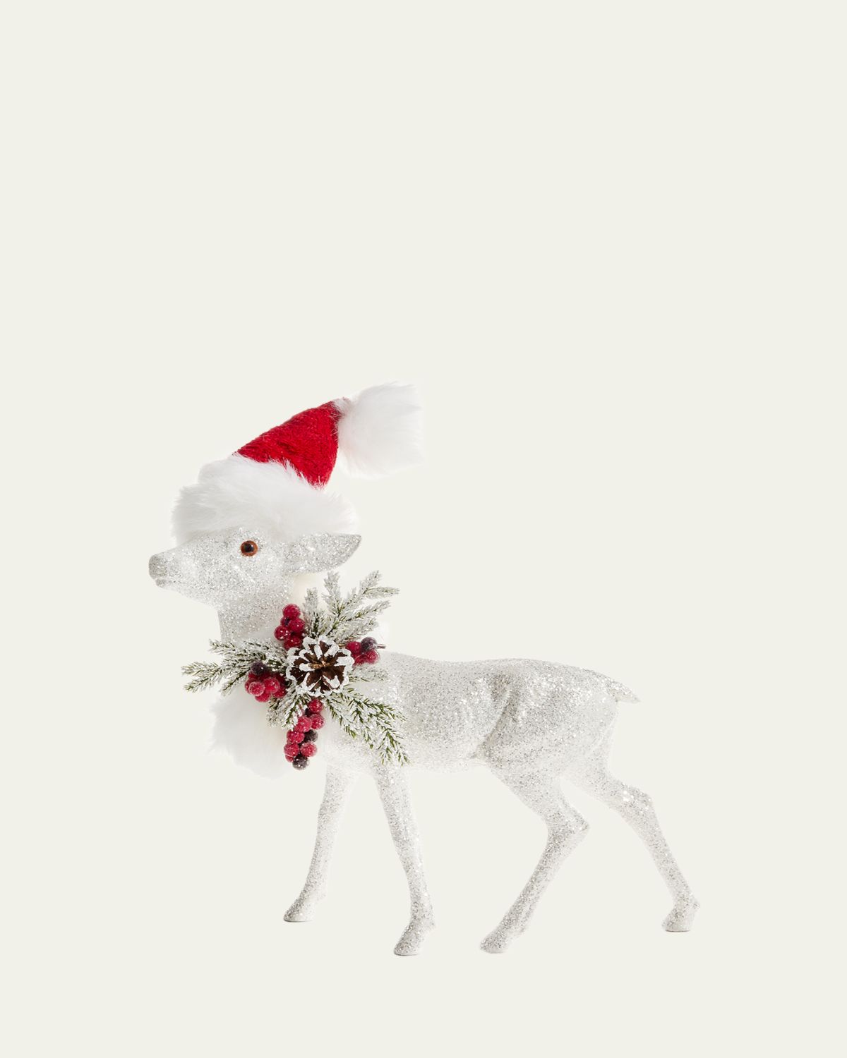 Bergdorf Goodman Glittery Deer with Santa Hat Figurine