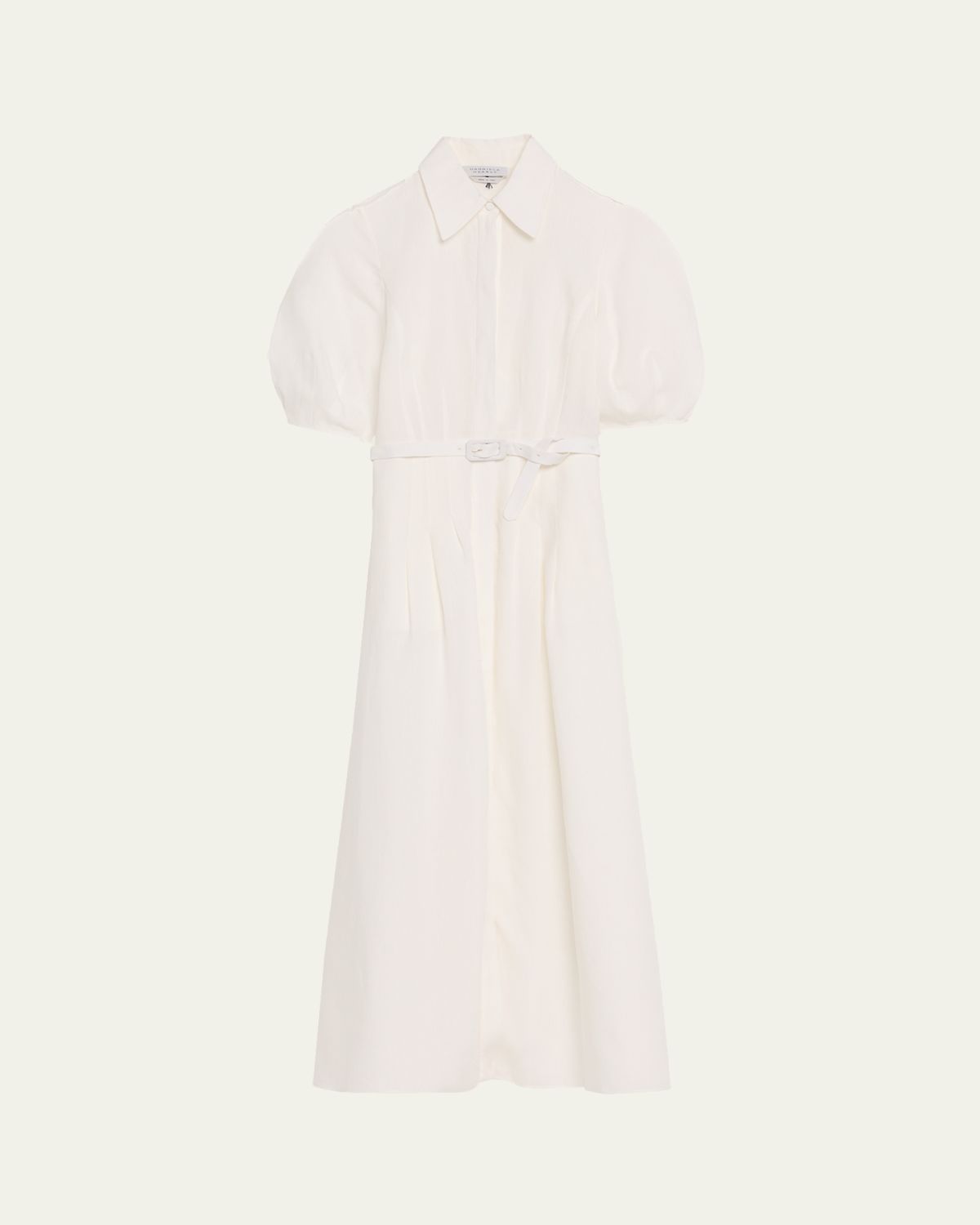 Gabriela Hearst Maude Linen Puff-Sleeve Belted Midi Shirtdress