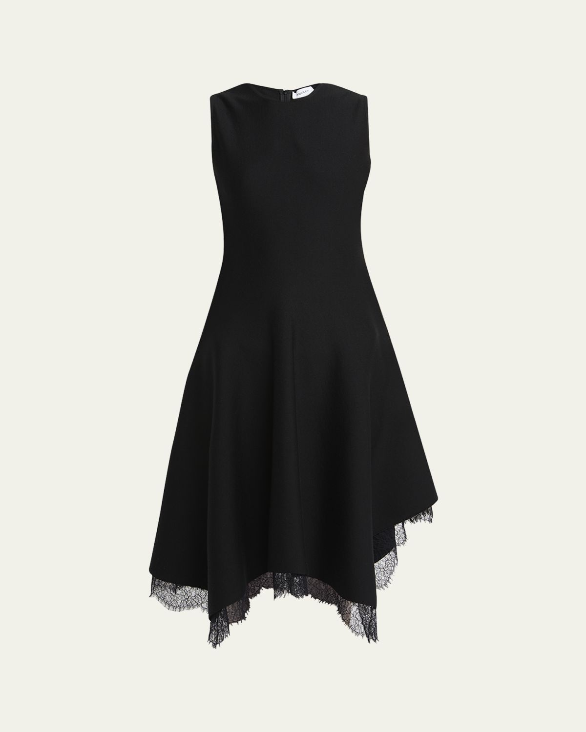 McQueen Asymmetric Lace Hem Sleeveless Midi Dress
