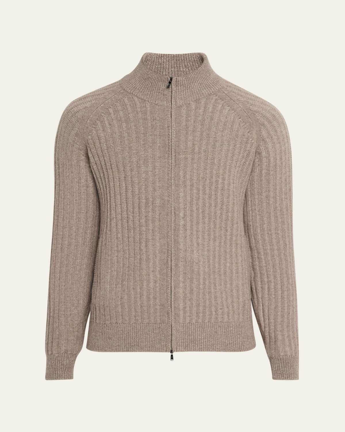 Fioroni Men's Wool and Cashmere Rib Full-Zip Sweater