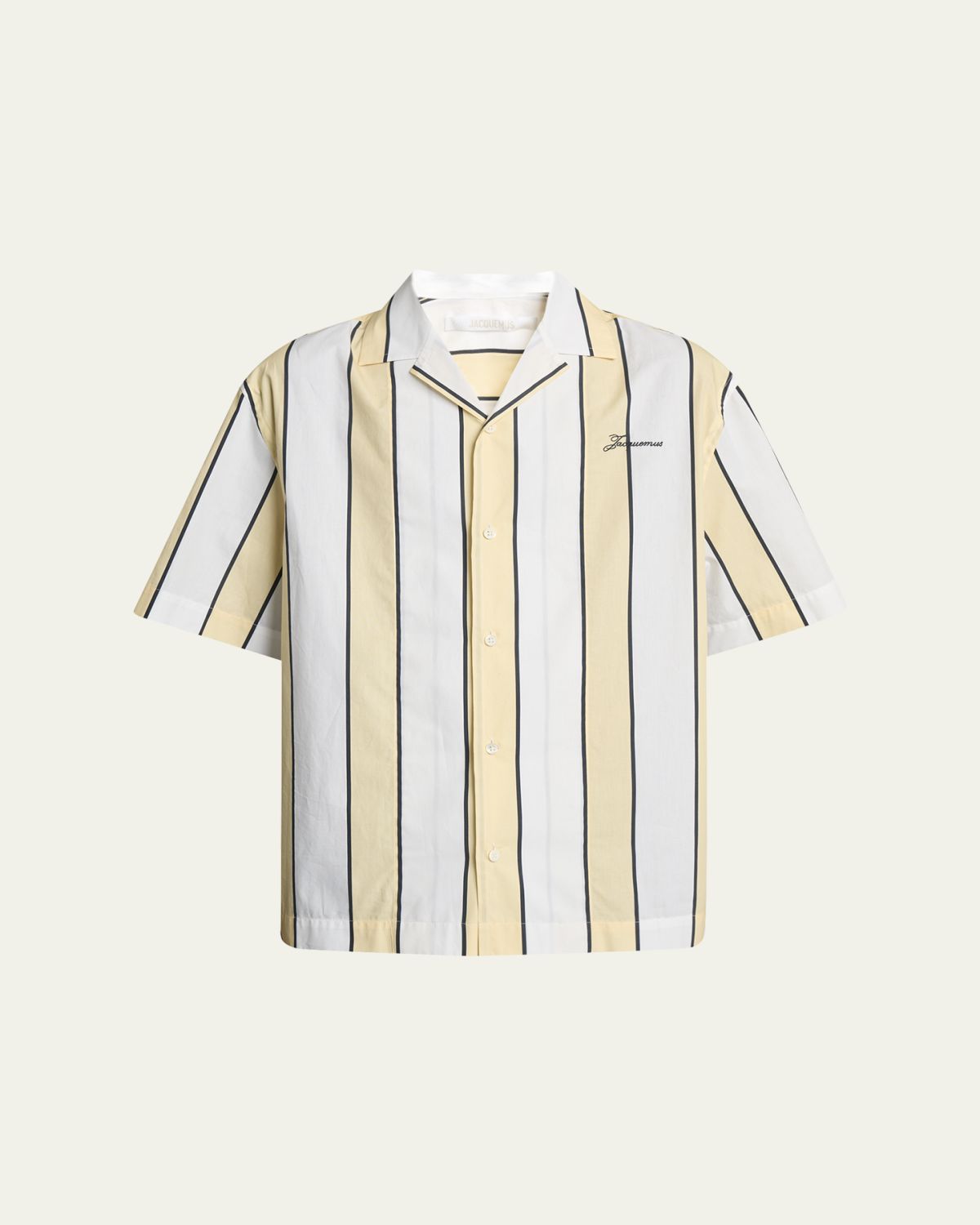 Jacquemus Men's Cotton Stripe Logo Camp Shirt