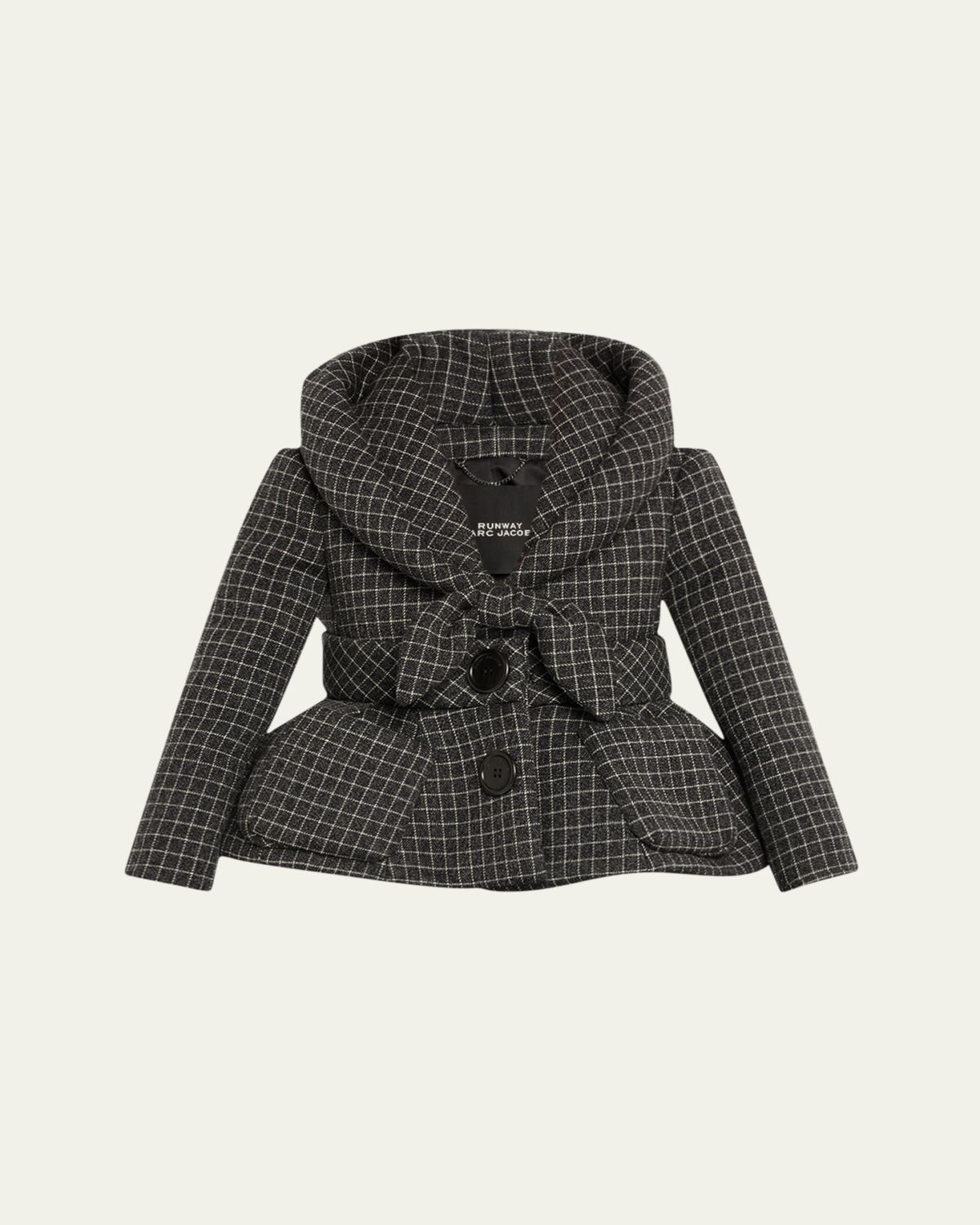 Marc Jacobs Runway Check Wool Padded Crop Hooded Jacket