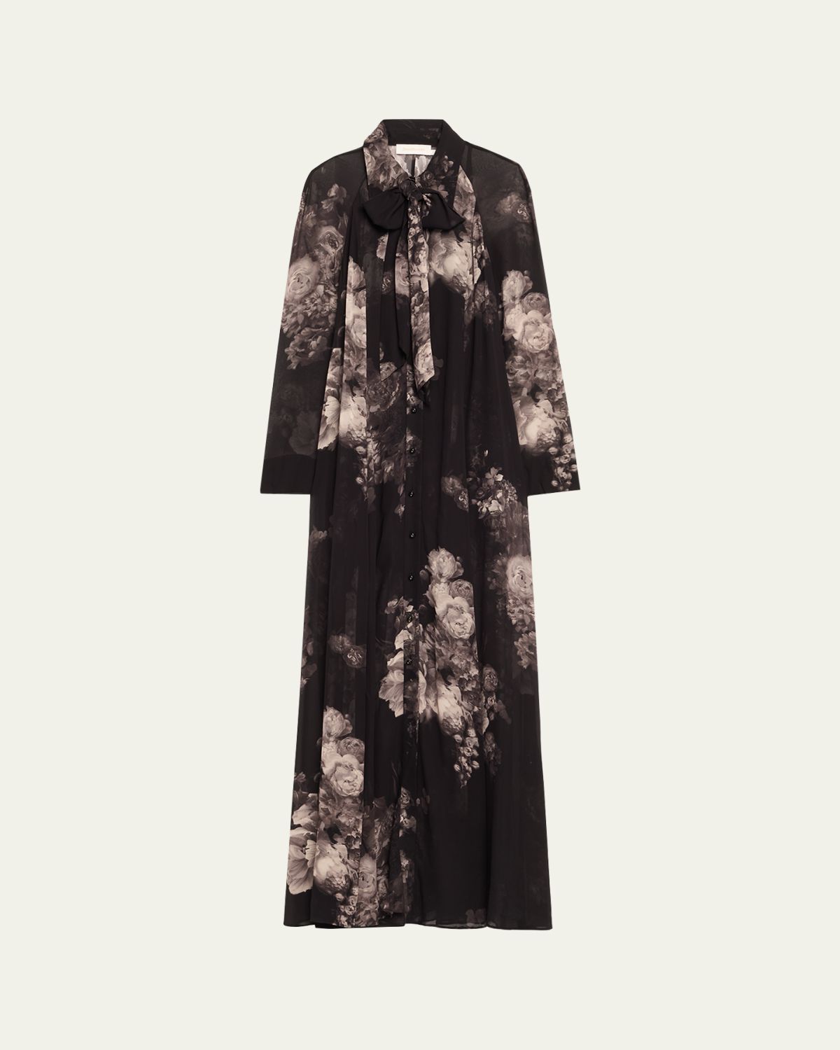 Zimmermann Long-Sleeve Floral Shirtdress with Bow