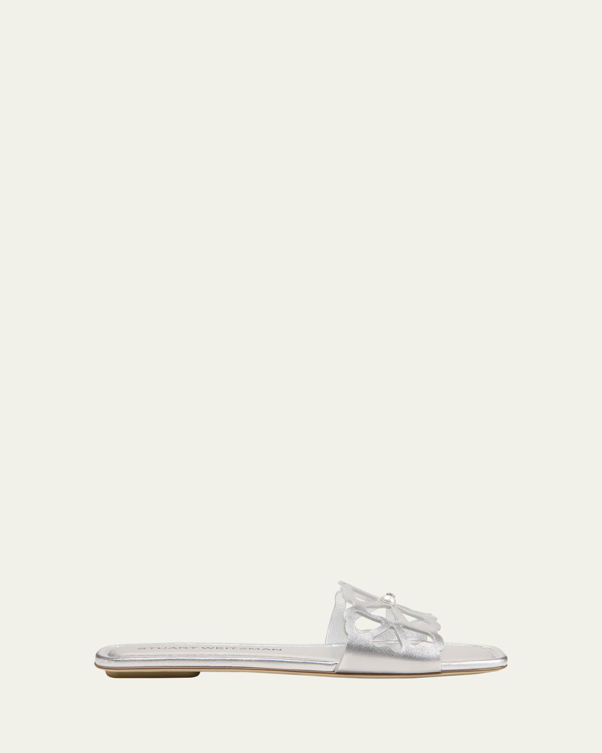 Stuart Weitzman Jasmine Metallic Cutout Flat Slide Sandals