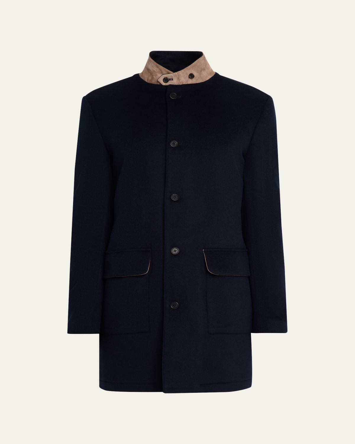 Fioroni Men's Wool Suede-Collar Overcoat