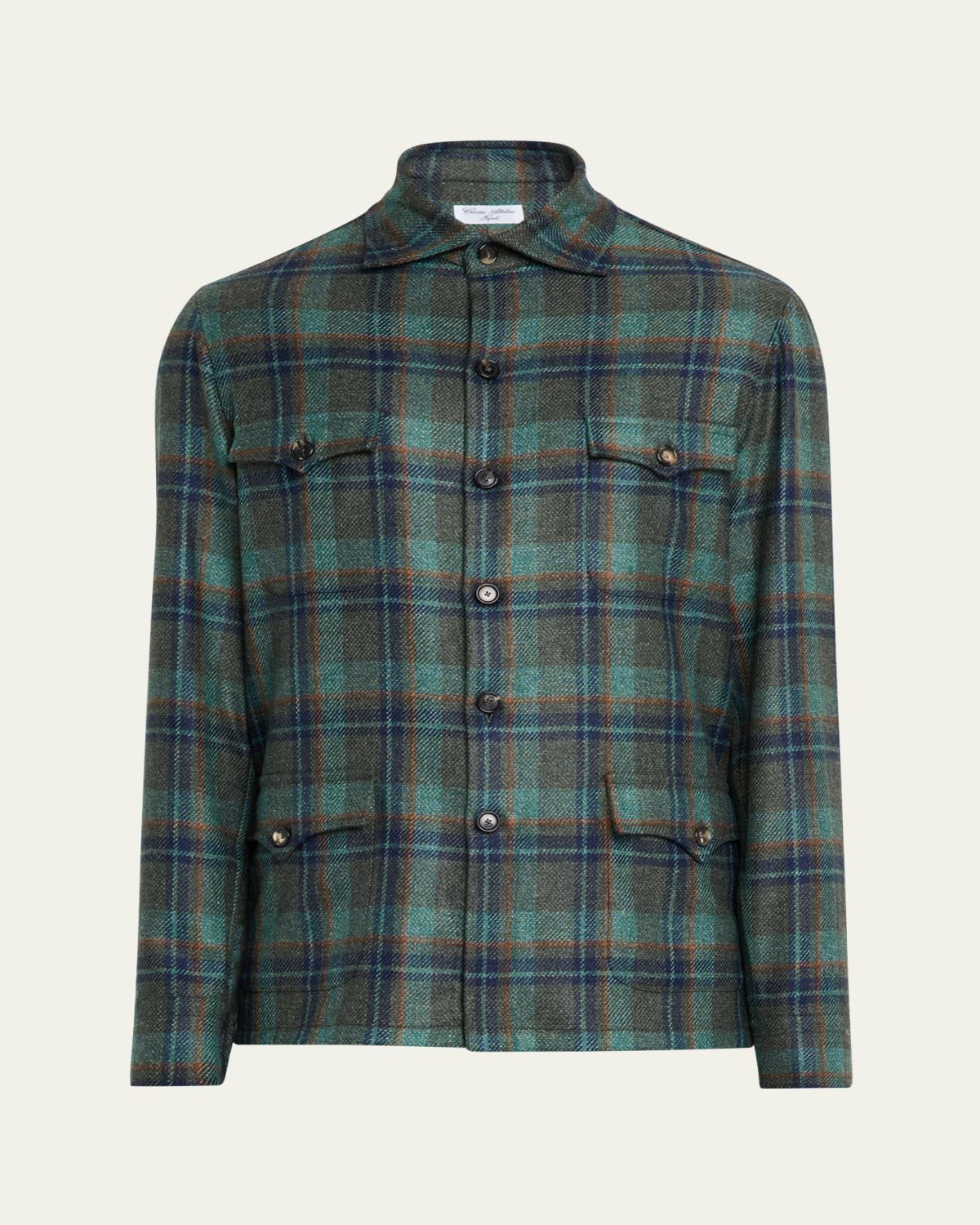 Cesare Attolini Men's Cashmere Plaid Four-Pocket Overshirt