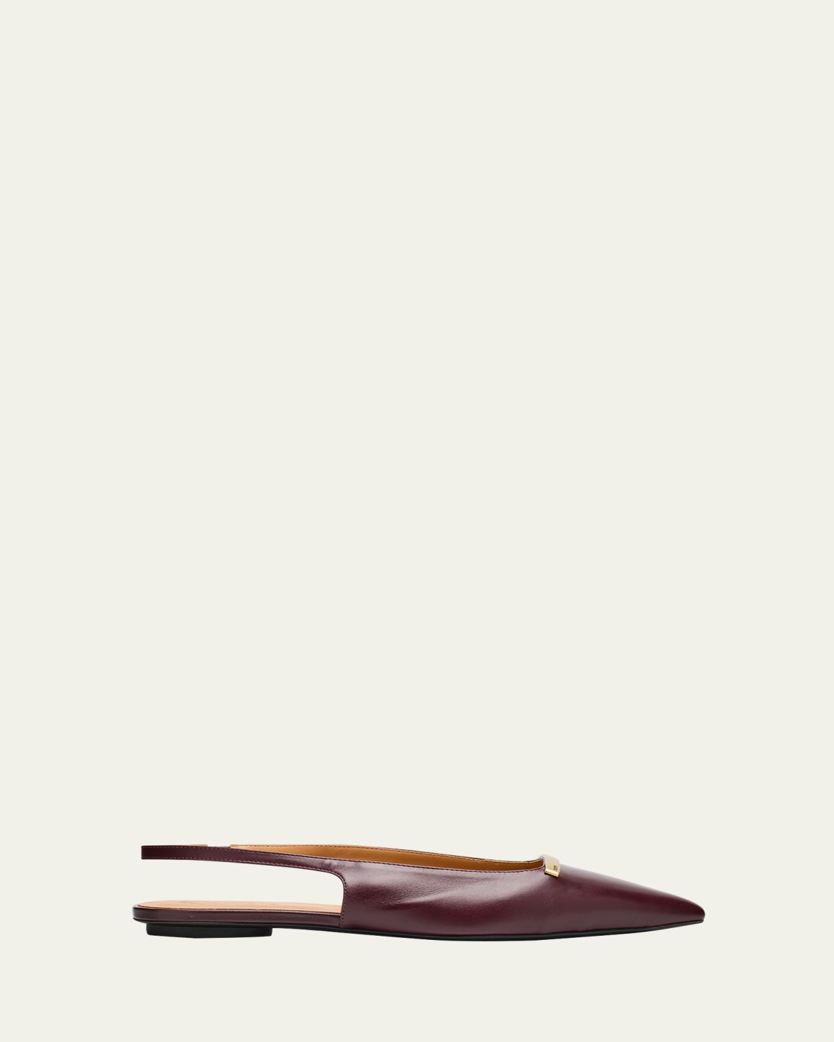 Tod's Gold-Tone Bar Leather Slingback Flats