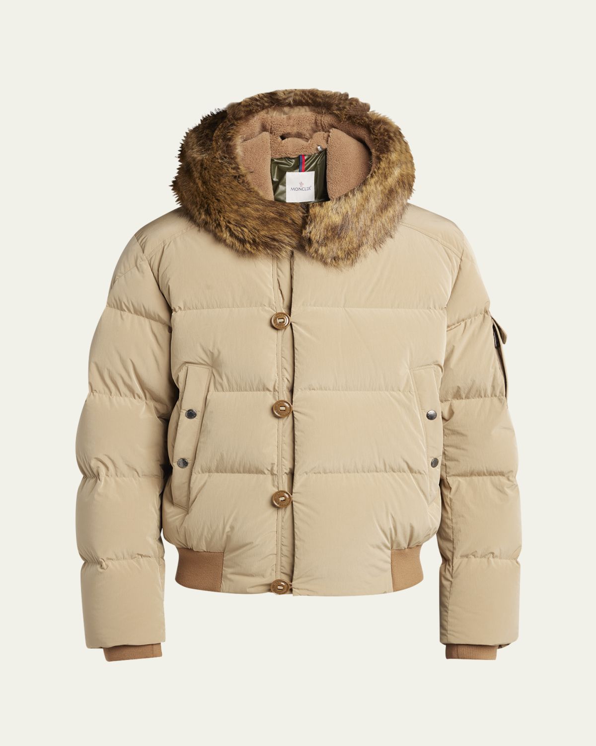 Moncler Men's Luynes Shearling-Hood Quilted Down Jacket
