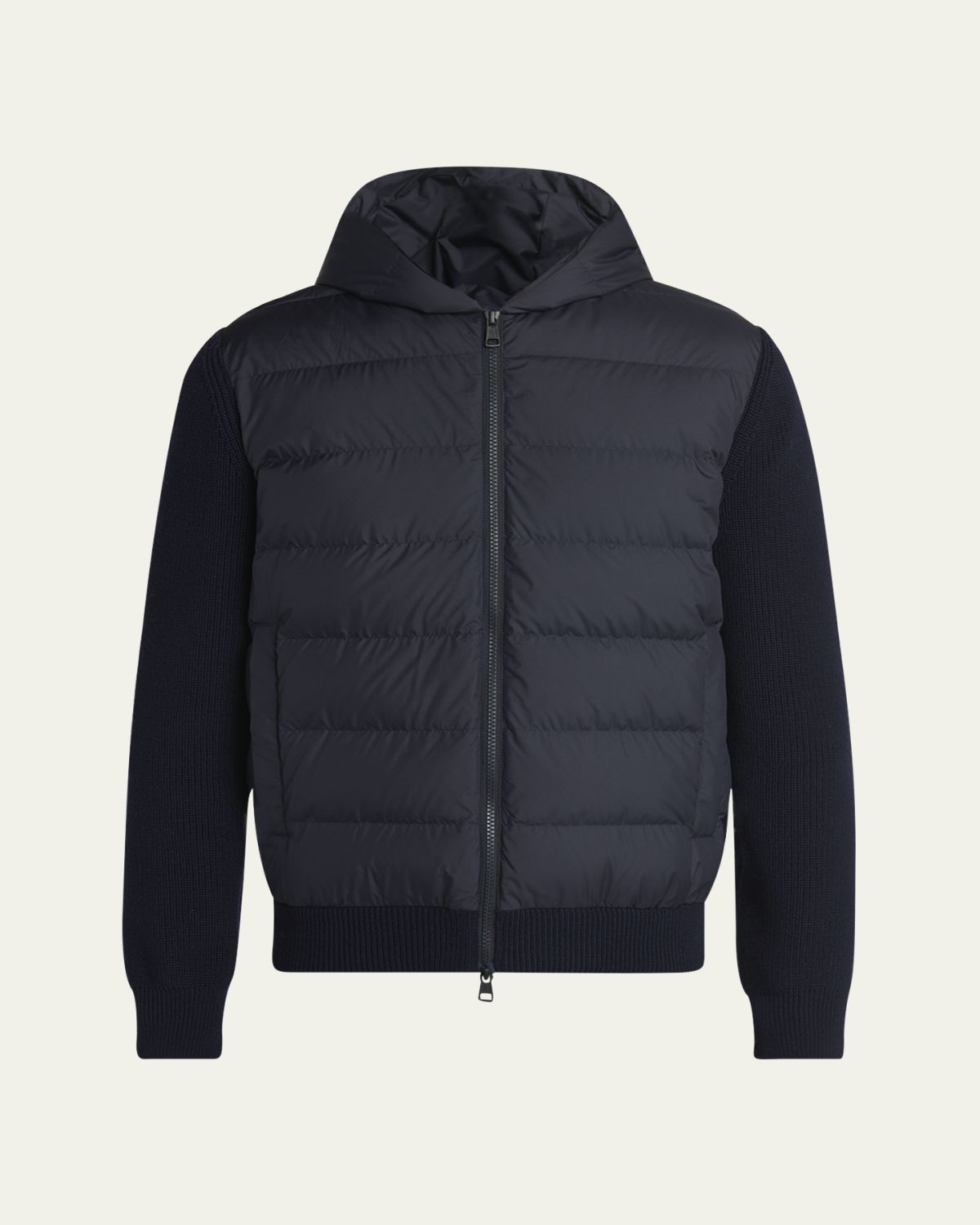 Moncler Men 's Down Quilted Wool Knit Hooded Cardigan