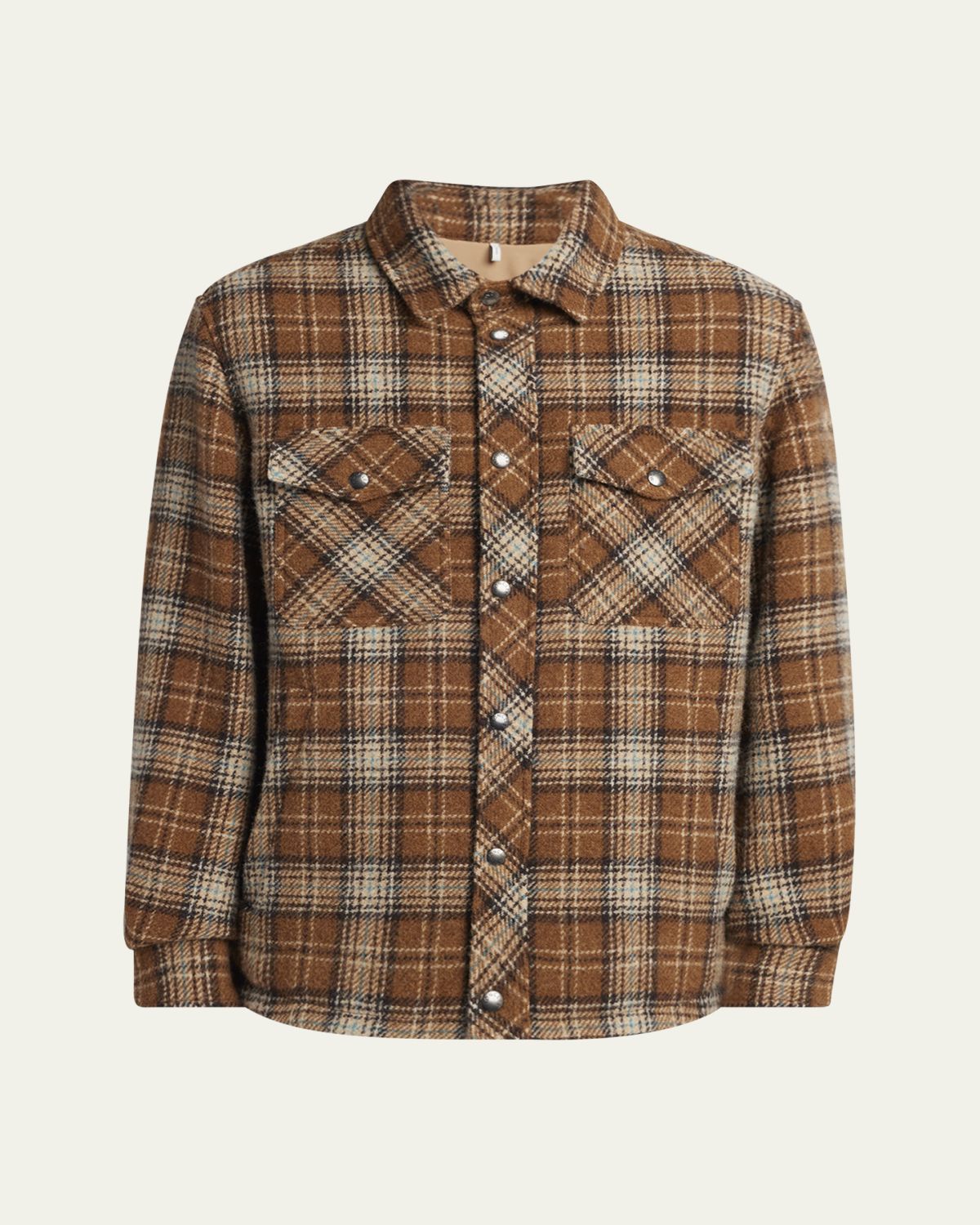 Moncler Men's Wool Check Snap-Front Shirt