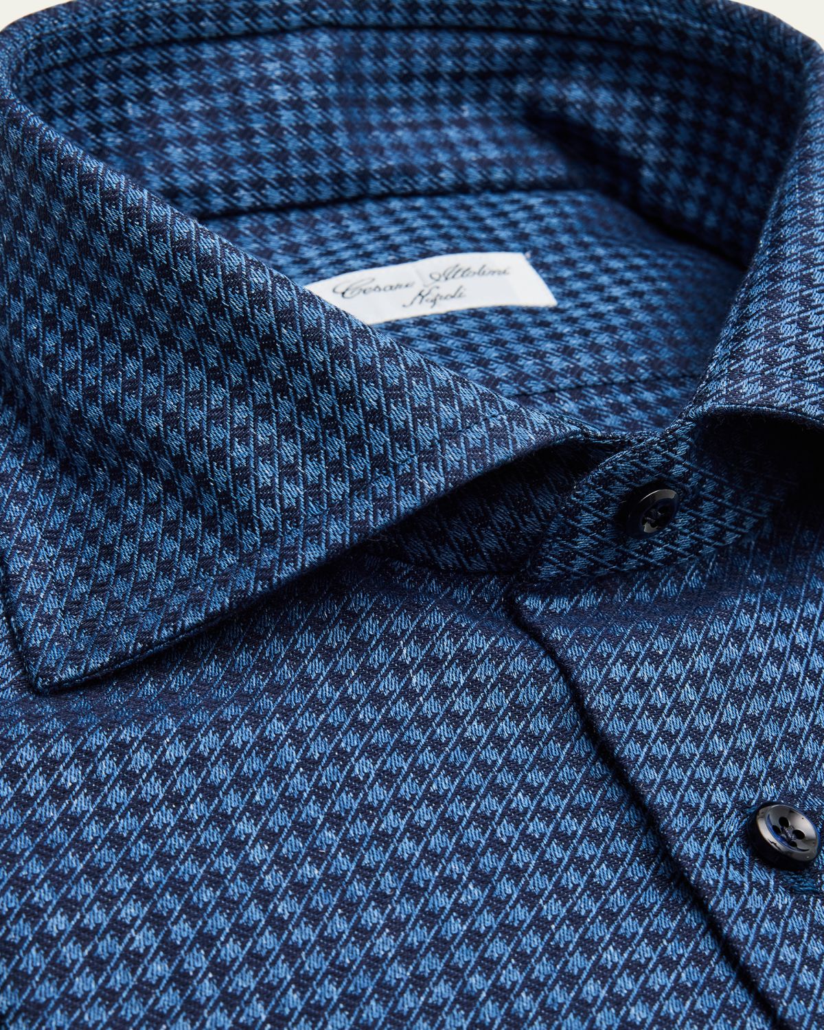 Cesare Attolini Men's Cotton Mini Houndstooth Spread-Collar Sport Shirt | Thumbnail 2
