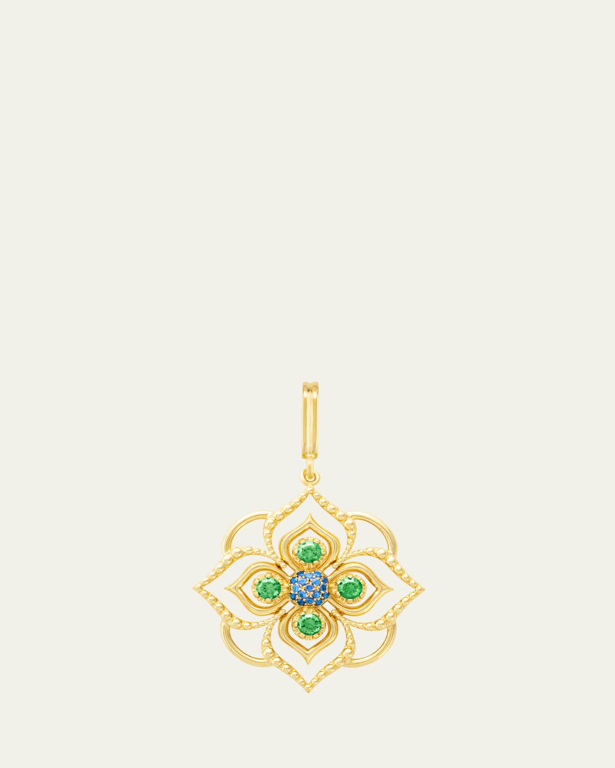 Mellerio Giardino 18K Yellow Gold Blue Velvet Charm with Tsavorite and Sapphire