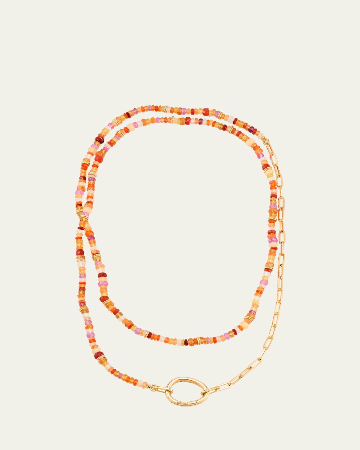 Mellerio Lien Pierres Orange 18K Yellow Gold Multi-Gemstone Paperclip Chain Necklace