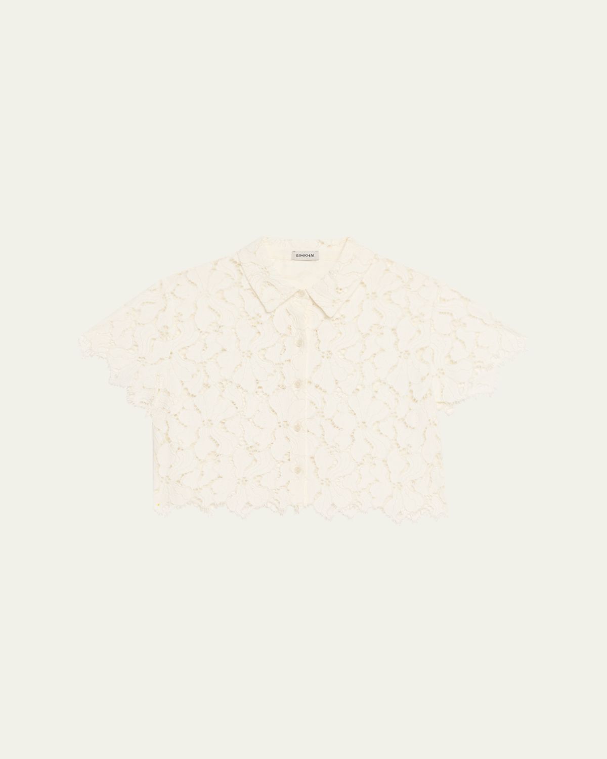 SIMKHAI Marjorie Short-Sleeve Lace Camp Shirt