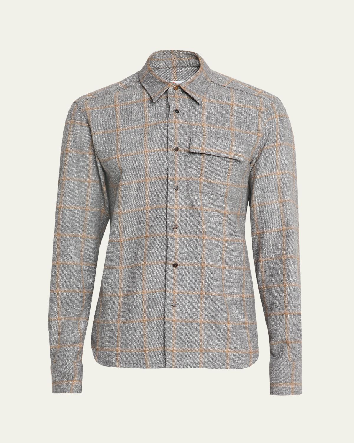 Kiton Men's Windowpane Snap-Front Overshirt | Thumbnail 6 Kiton Men's Windowpane Snap-Front Overshirt | Thumbnail 6