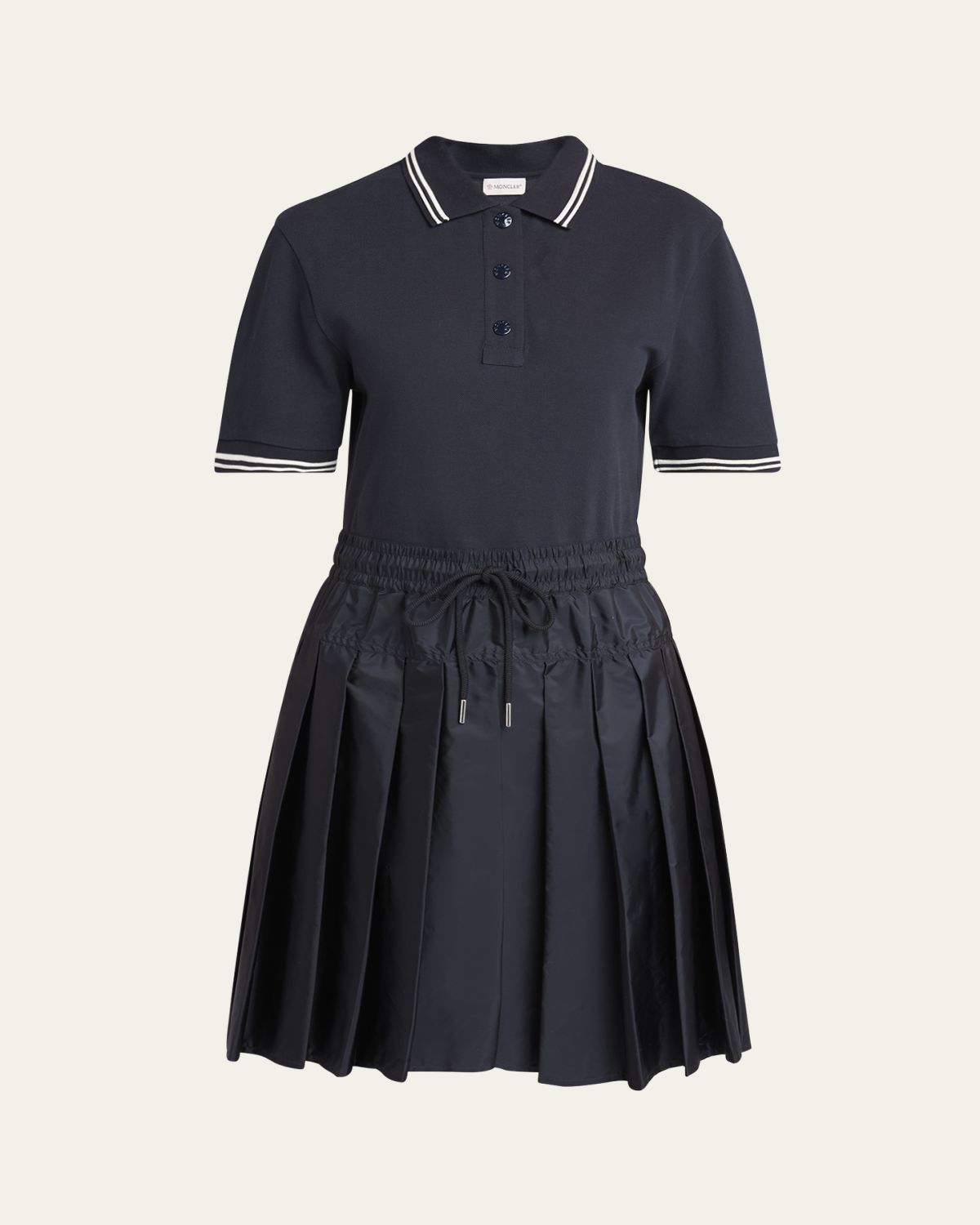 Moncler Short-Sleeve Mixed-Media Polo Dress