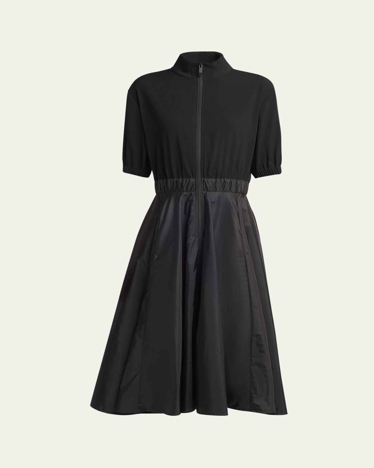Moncler Short-Sleeve Zip Mixed-Media Dress