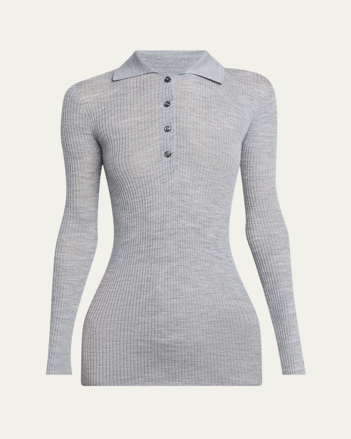 Moncler Long-Sleeve Fine Rib Polo Top