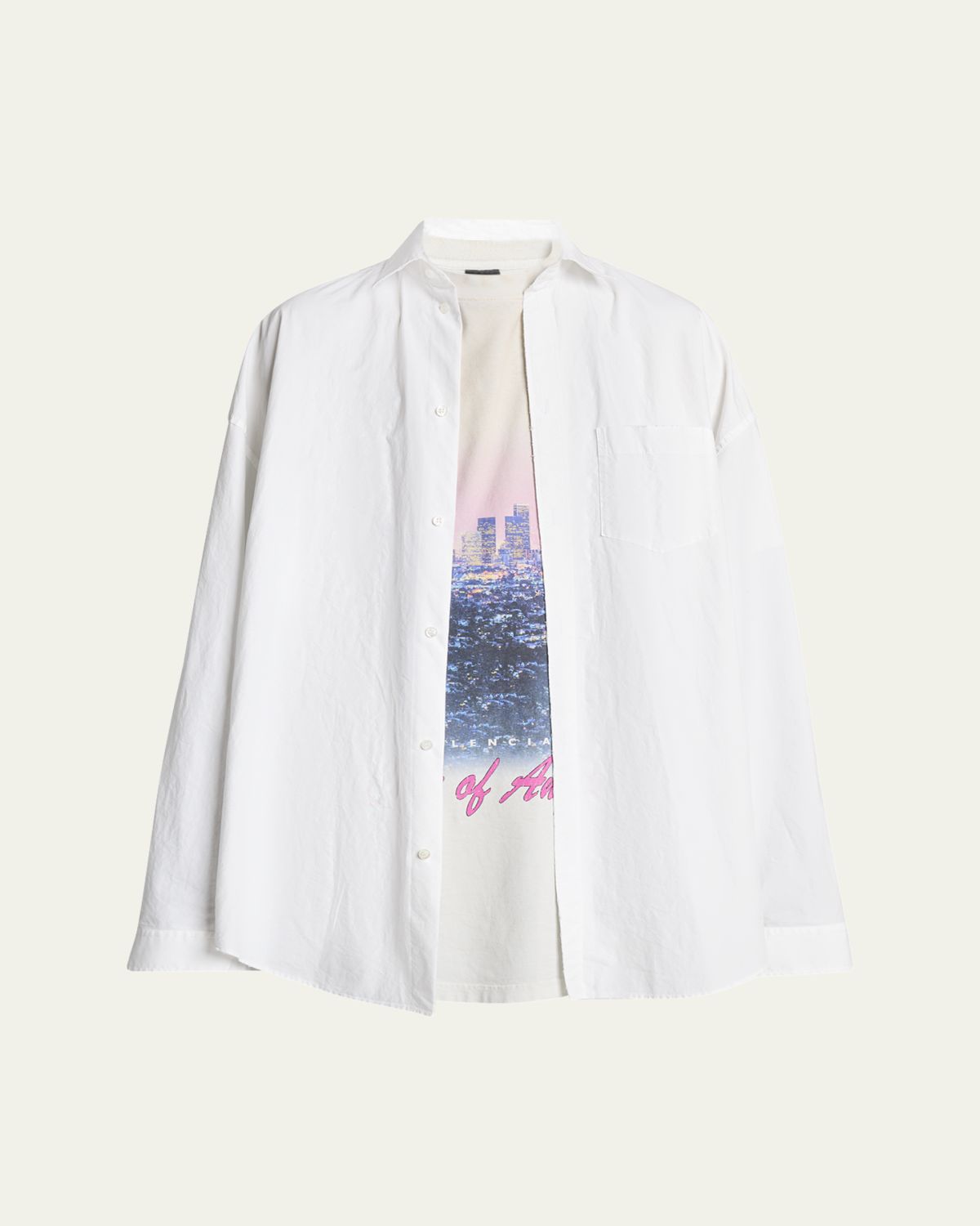 Balenciaga Men's Poplin Los Angeles Double-Layer T-Shirt