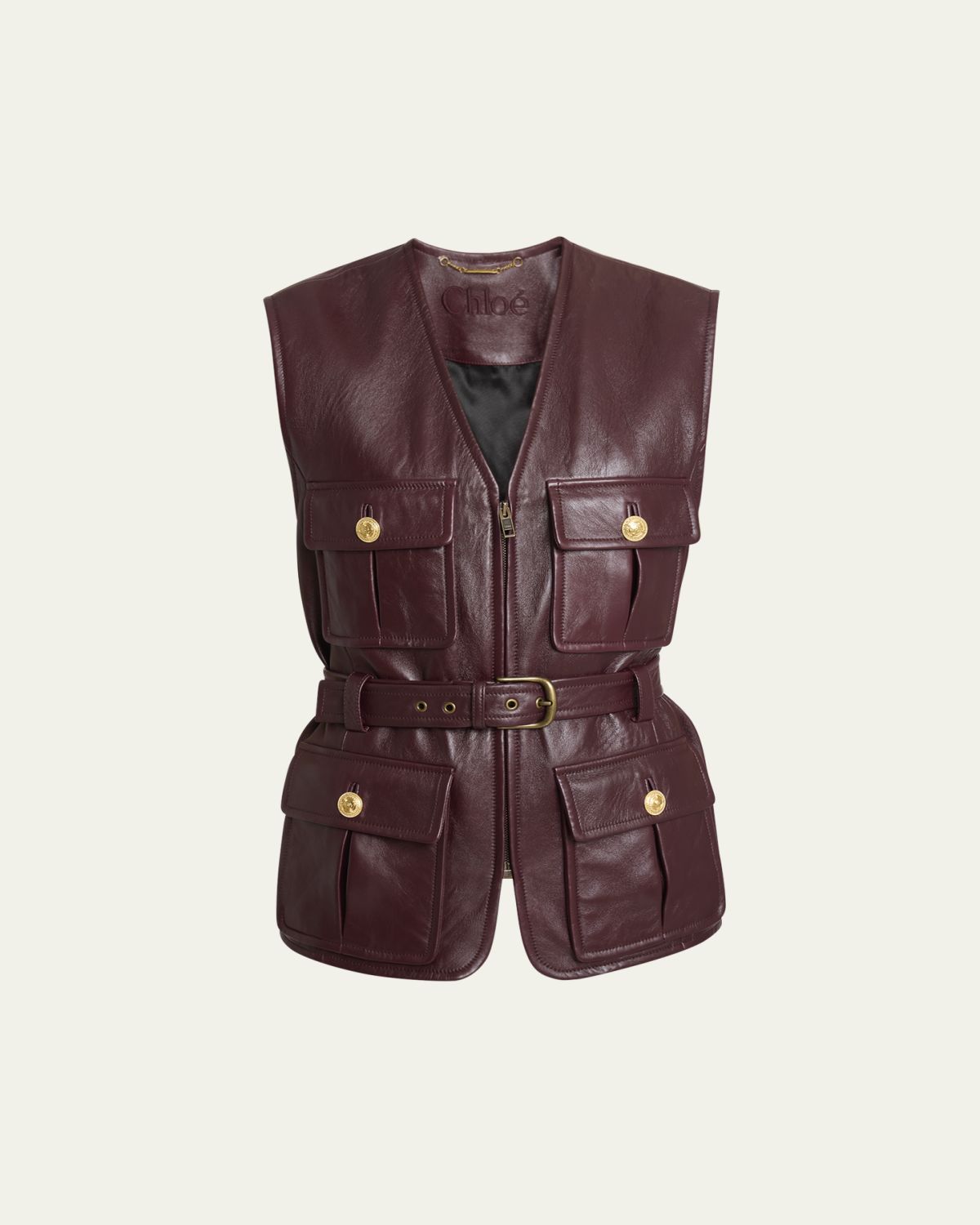Chloe Lambskin Leather Belted Zip Slouch Vest