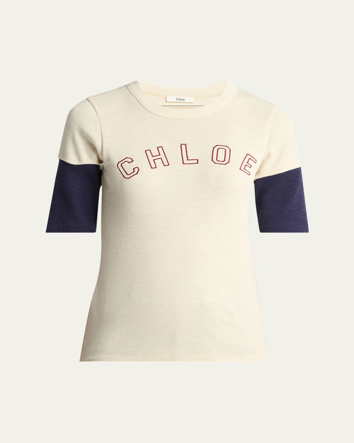 Chloe Logo Embroidered Heavy Cotton Wool T-Shirt
