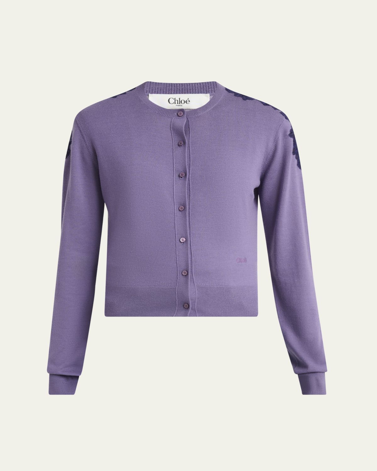 Chloe Guipure Lace-Trim Crewneck Knit Cardigan - Women's Clothing