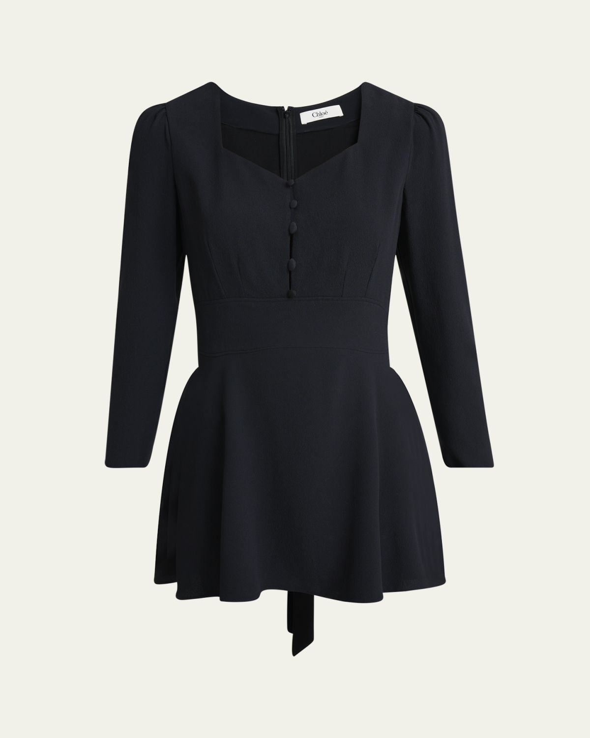 Chloe Button-Front Long-Sleeve Mini Dress