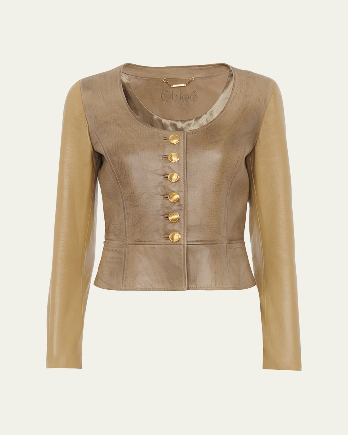 Chloe Scoop-Neck Leather Single-Breasted Jacket