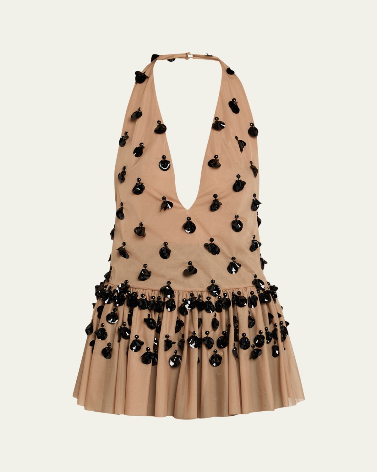 Diotima Embellished Plunging Halter Peplum Top