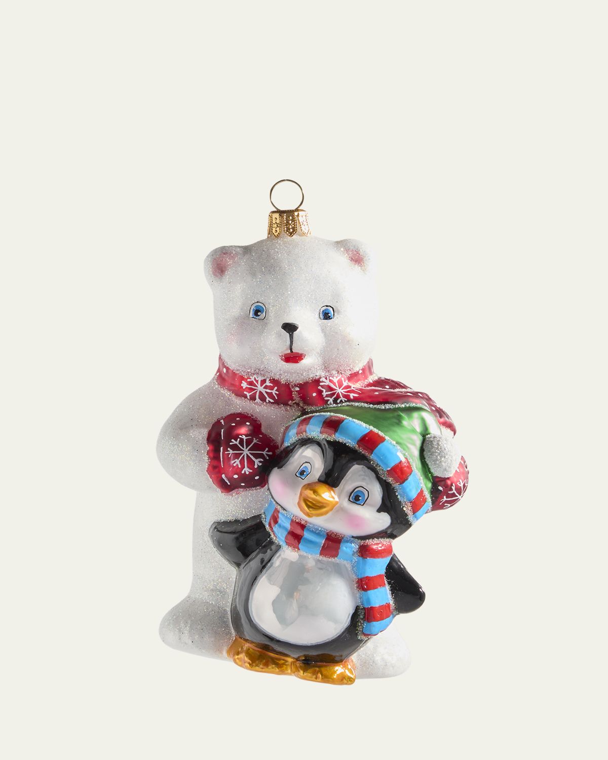Bergdorf Goodman Polar Bear with Penguin Christmas Ornament