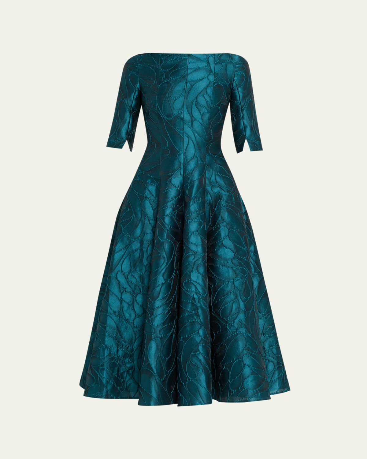 Talbot Runhof Textured Jacquard 3/4-Sleeve Midi Dress