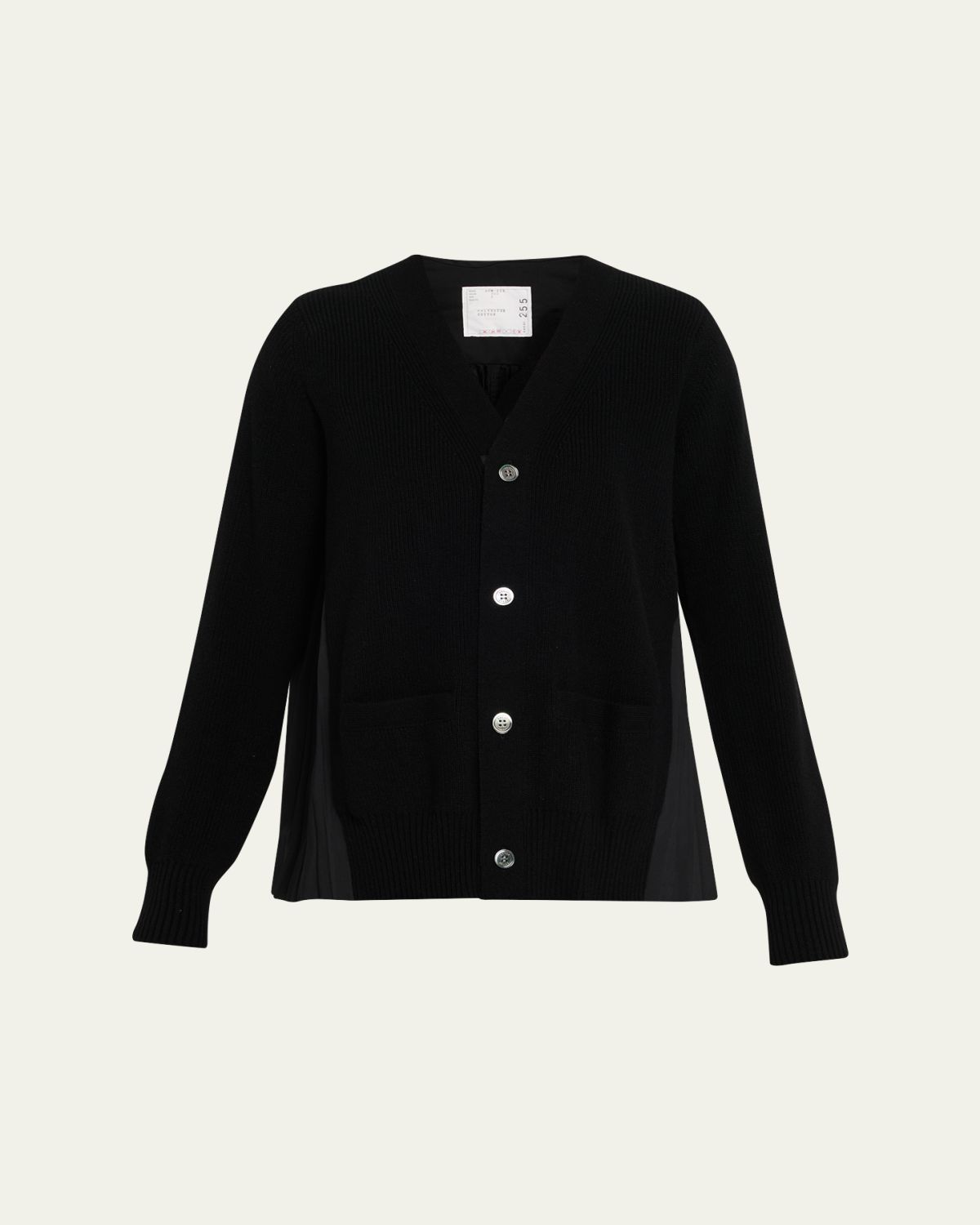 SACAI Pleated-Back Rib-Knit Cardigan