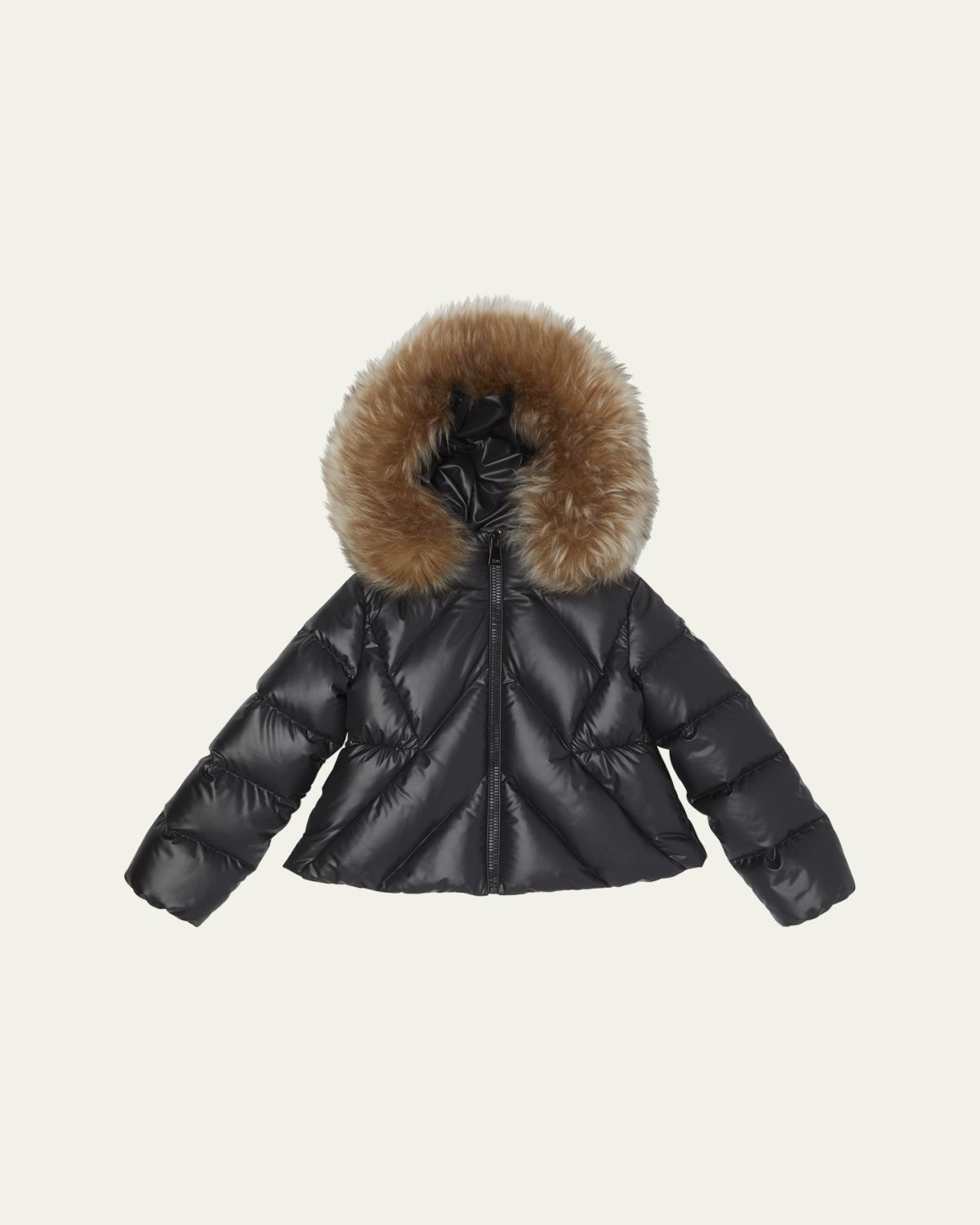 Moncler Girl's Domas Shearling Hooded Down Jacket, Size 8-