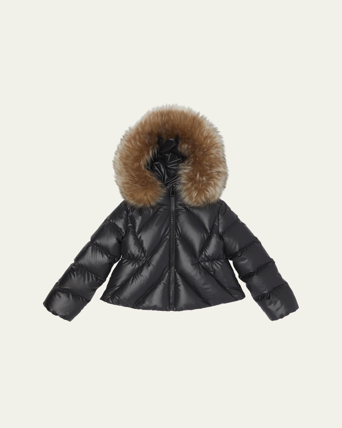 Moncler Girl's Domas Shearling Hooded Down Jacket, Size 12-